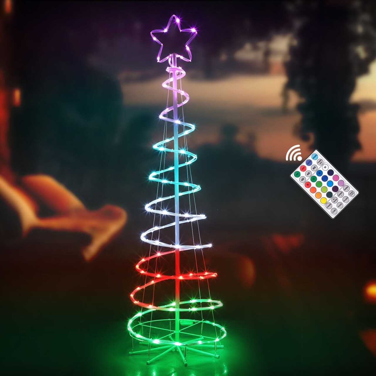 16 Modes Spiral Lighted Christmas Tree Outdoor Yard Decorations 4.9FT